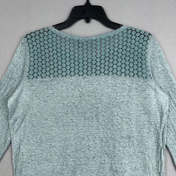 Anthropologie Akemi Kin Shirt Womens Medium Blue Crochet Lace Coastal 100% Linen - Picture 7 of 13